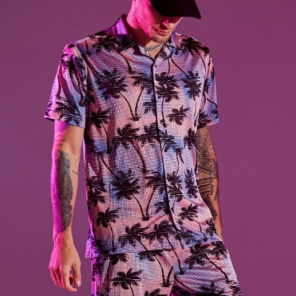 Cruisin Mesh Short Sleeve Button Down Shirt - Pink/combo - Men's Sizes - NWT - Picture 3 of 5